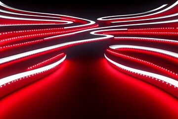 Red and white LED lights in the shape of an abstract background with curved lines,