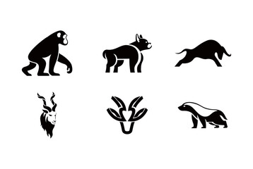 Animal Silhouette Vector Set Illustration on White Background