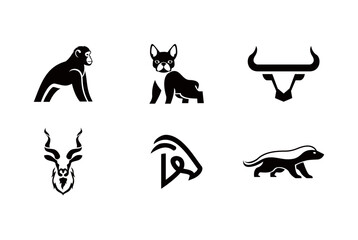 Animal Silhouette Vector Icons Set Isolated