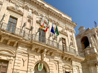 A side view of Palazzo Vermexio in Ortigia, Syracuse - its Baroque stonework and elegant lines...
