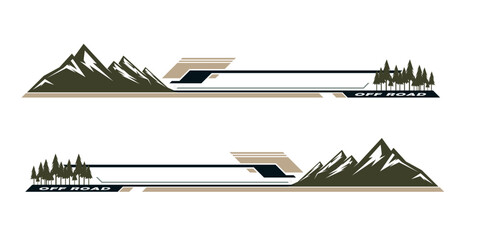 Car side sticker design. outdoor mountain concept car wrap vinyl sticker. Suitable for printing or cutting.