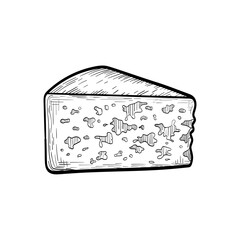 Hand-Drawn Blue Cheese Wedge Vector Illustration