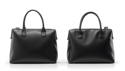 Two Stylish Black Handbags Isolated on White Background