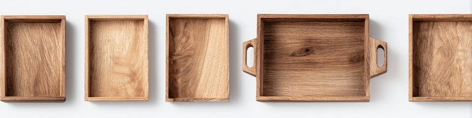 Naklejka premium Empty wooden trays in varying sizes