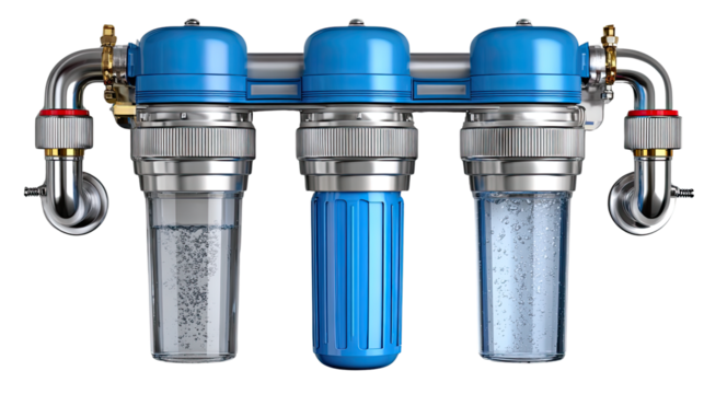 Water Filtration System: A close-up, high-angle shot of a modern water filtration system, highlighting its efficiency and purity in providing clean, safe drinking water for health and wellness.