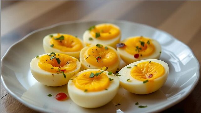  Pickled Eggs served authentically on a plate
