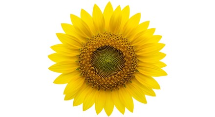 Fototapeta premium Yellow sunflower shows vibrant petals against white. Use for summer posters, product photography, or garden branding.