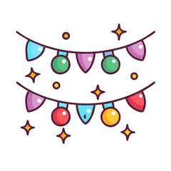 Obraz premium Festive string lights with stars in flat cartoon style