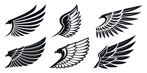 Elegant collection of stylized eagle wings perfect for logos, tattoos, and creative design projects
