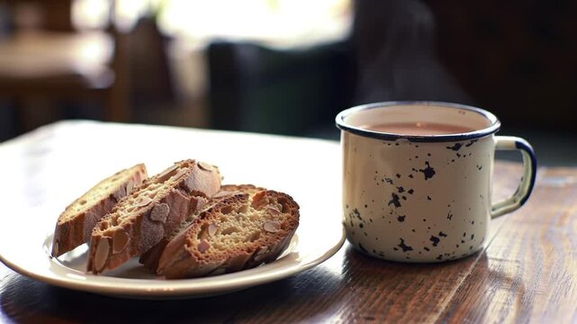 Biscotti and Steaming Beverage: Cozy Morning Still Life