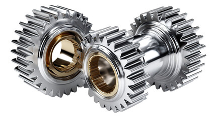Mechanical Gears: A detailed shot of two interlocking metal gears, representing precision engineering, industry, and the complex mechanics behind technological innovation.
