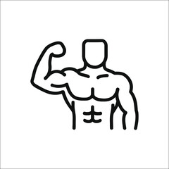 Muscular male body line art icon isolated on white background isolated on transparent background
