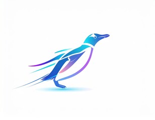 Penguin symbol with futuristic neon cyber line effect  