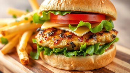 Burger and fries chicken detail restaurant food delicious concept photography