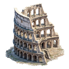 Isometric Colosseum Illustration Depicting Ancient Roman Architecture with Transparent Background