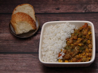 Chickpea and Vegetable Curry with Rice.