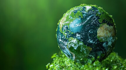 Green Earth globe on moss, environmental sustainability