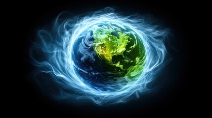 Earth surrounded by ethereal energy, conceptual image, possible use for environmental or spiritual themes