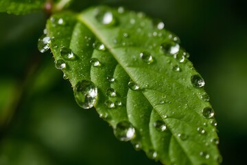 Fresh green leaf with morning dew water drops