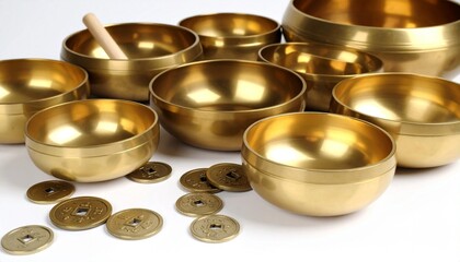 Korean high quality brass tableware on the white background.