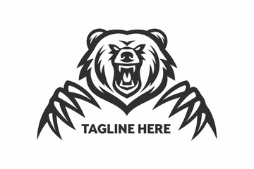 Walking Bear Silhouette with Trees on White Background, Nature Icon