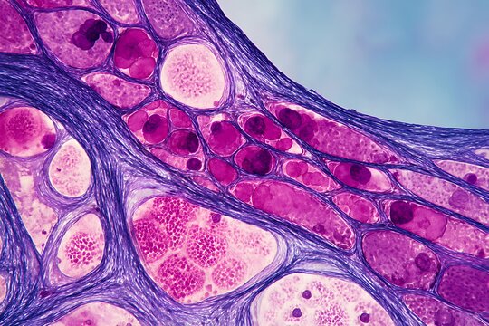 Microscopic view of human epithelial tissue layer, showing closely packed cells with natural pink-purple stain.