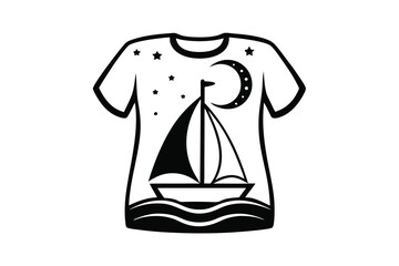 TShirt with Sailboat Moon and Star on White Background