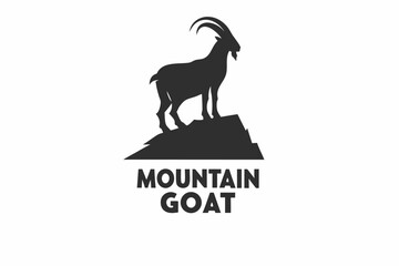 Silhouette Mountain Goat Standing on Rock Formation with White Background