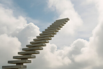 Stairway to the Clouds with Floating Steps in the Air Leading Towards the Sky