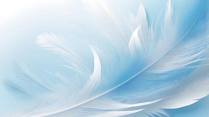 Digital Abstract Background: White and Sky Blue Feather Textures, AI