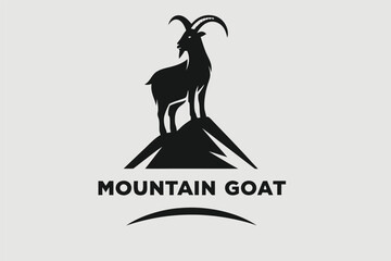Mountain Goat Silhouette Standing on Peak on White Background