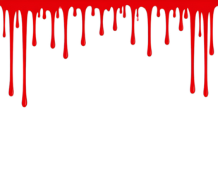 Stylized glossy red blood drips on a black background, ideal for horror and Halloween design elements.