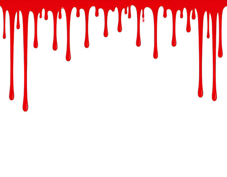 Stylized glossy red blood drips on a black background, ideal for horror and Halloween design elements.