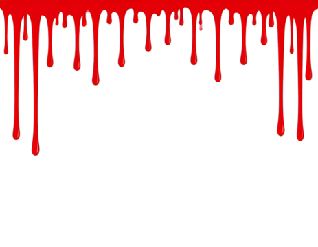 Stylized glossy red blood drips on a black background, ideal for horror and Halloween design elements.