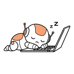 Cute Chibi AI Robot Sleeping on Laptop Vector Illustration