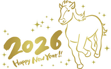 年賀状2026午年・金色の走る馬（横）