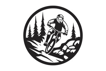 Silhouette of Biking Rider on Mountain Hills with Circle Art