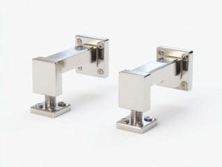 Two chrome-plated, square-mounted, angled brackets