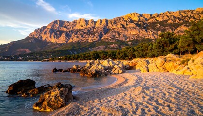 Obraz premium Coastal mountains at sunset