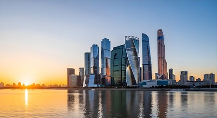 Naklejka premium Sunrise over smog-free city skyline
