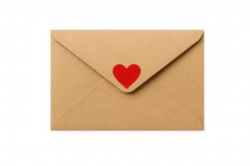 Closed love letter sealed with a red heart sticker, isolated on transparent background, ideal for valentine's day or romantic projects