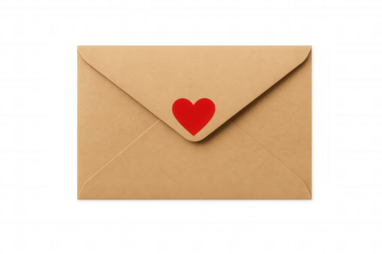 Closed love letter sealed with a red heart sticker, isolated on transparent background, ideal for valentine's day or romantic projects