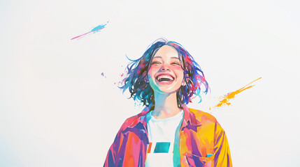 眩しい笑顔の水彩イラスト