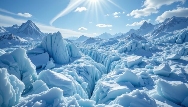 frosted glacier theme with winter sky blue with frost sheen, painted watercolor wash, subtle shadow play, aerial icy perspective, uplifting and fresh