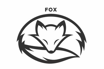Stylized Fox Curled Up Black Silhouette Line Art Isolated on White Background Icon