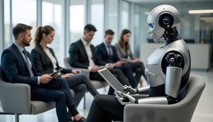Futuristic Robot Attending Business Meeting with Professionals in Modern Office Space