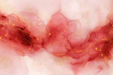 赤と金の抽象水彩アート」