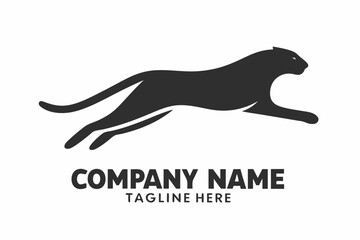 Puma Silhouette Leaping on White Background Art Design