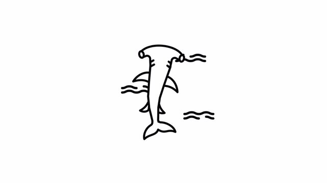 Hammerhead Shark in Ocean Depths - Simple Line Art
