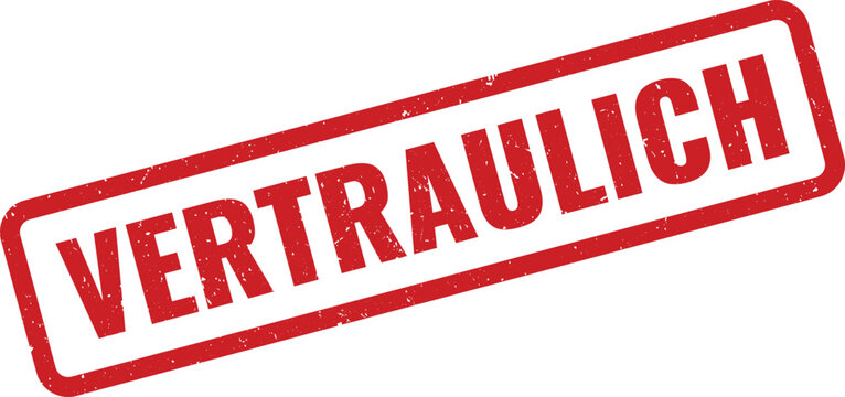 Red stamp with the word Vertraulich indicating confidential information or a secret document, distressed texture, grunge style